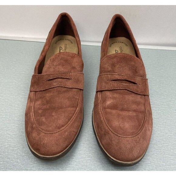 WOMEN'S Clarks Ultimate Comfort Brown Suede Penny Loafers Size 6.5 Flats Shoes - Picture 15 of 15